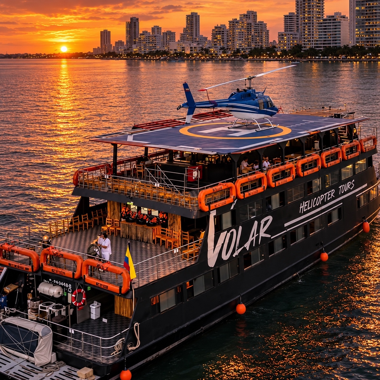 Barco Volar al atardecer